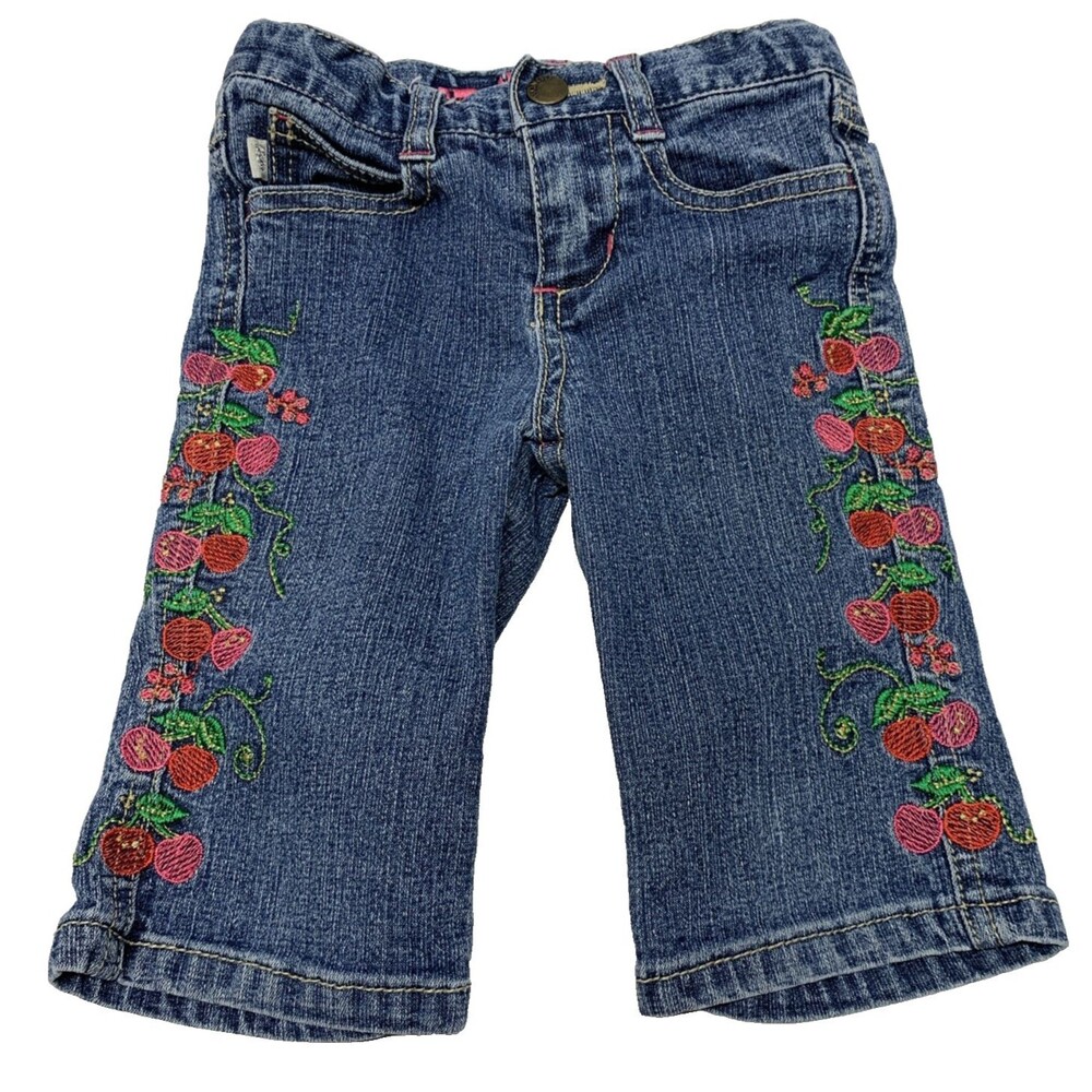 Bongo Y2K Embroidered Cherries Denim Jeans Girls Size 2T